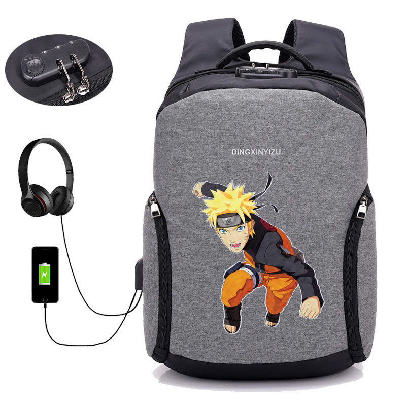 Hot anime Naruto backpack Men Laptop Backpack USB Charge Computer Backpacks Anti-theft Waterproof student book Bags 24 style