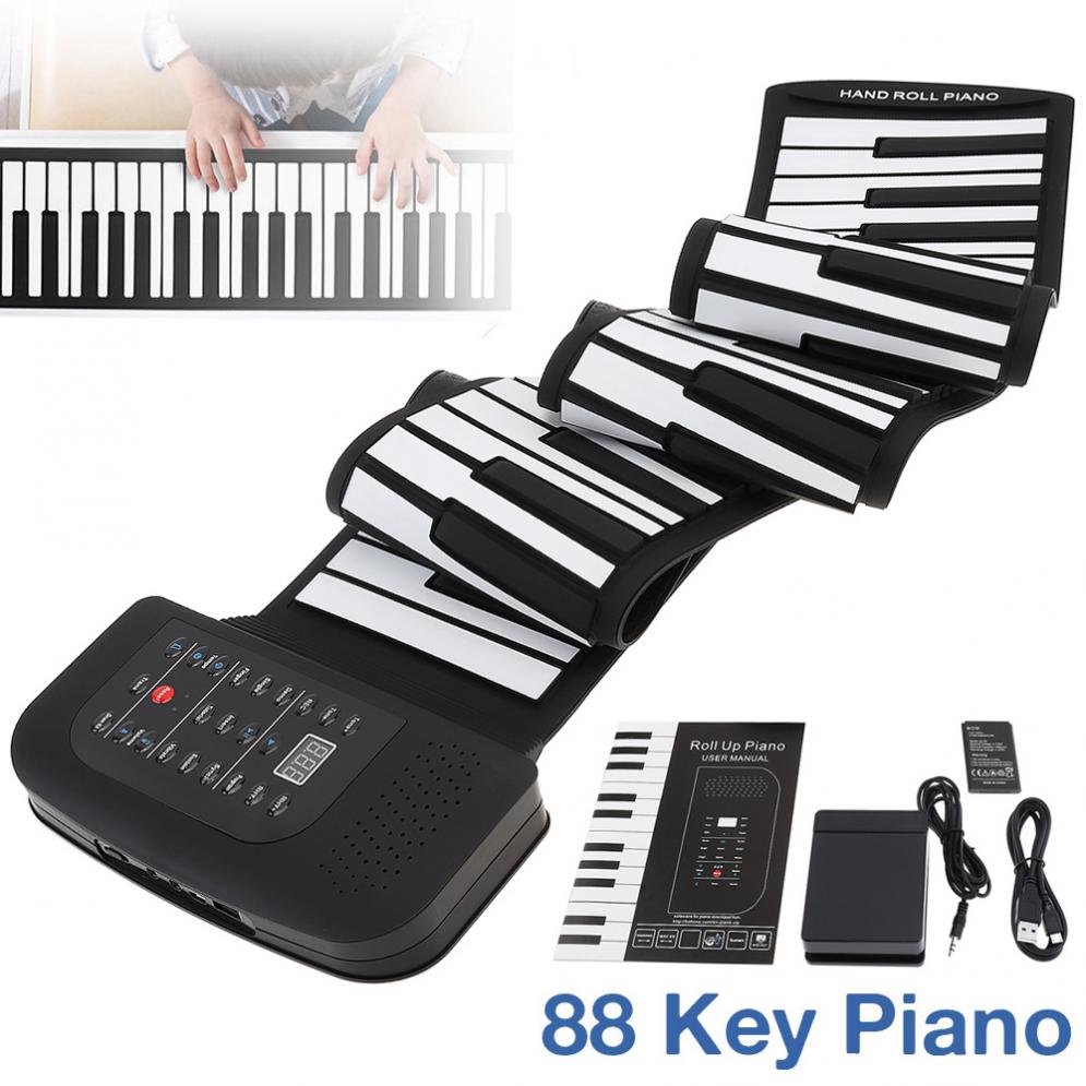 Electronic Organ 88 Keys Roll Up Rechargeable Silicone Flexible Keyboard Organ Built-in Speaker Support MIDI Bluetooth