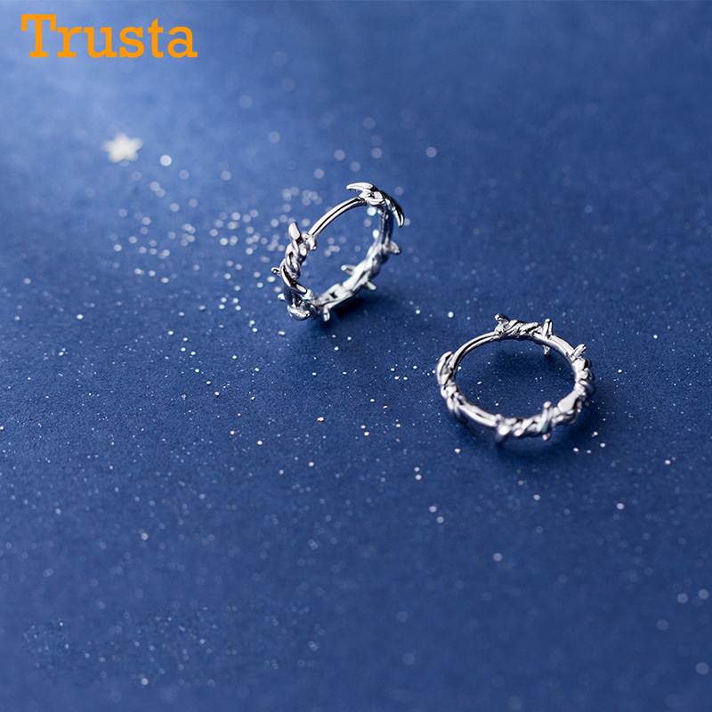 Trusta 925 Sterling Silver Hoop Earring Barbed Wire Ear Cuff Clip On S925 Earrings Gift For Women Girl Teen Jewelry DS1410