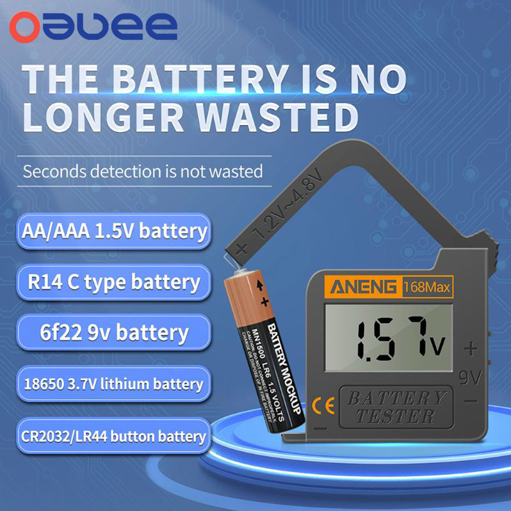 168Max Digital Lithium Battery Tester Battery Capacity Diagnostic Tool LCD Display Check AAA AA 6F22 9V CR2032 Button Battery