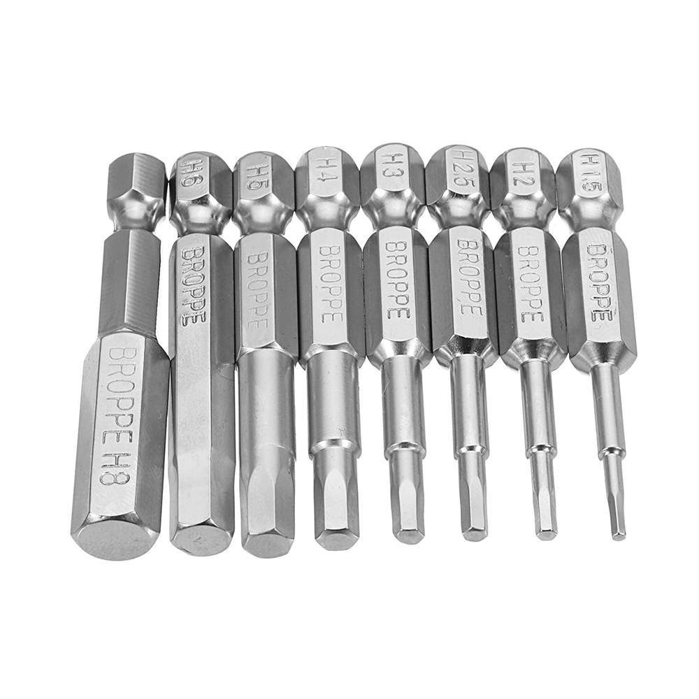 Broppe 8pcs Set 50mm 1/4 Inch Hex Shank Magnetic Hex Head Screwdriver Bits Electric Driver Bits Screwdriver Drill Bit S2 H1.5-H8