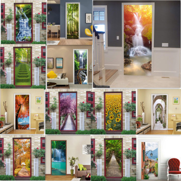 PVC Wallpaper 3D Door Sticker Natural Scenery Poster Kitchen Bedroom Home Design Decor Mural Self Stick DIY Wall Decals 2pcs/set