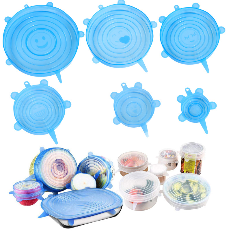 6Pcs/Set Reusable Silicone Food Cap Lid Food Container Fresh Lids Cover Stretch Sealing Lid Cover For Microwave Fridge Container