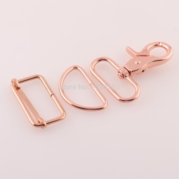 6Sets/lot Rose gold color Alloy D Ring Slider Buckle Swivel Clasp Snap Hook for bag garment shoes accessories