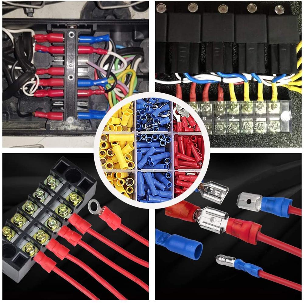 Wire Terminals Crimping Tool,Insulated Ratcheting Terminals Crimper Kit of AWG22-10 with 800PCS Insulated Butt Bullet Spade Fork