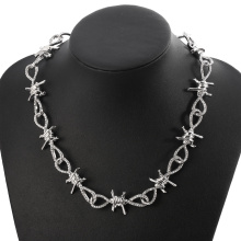 Gothic Thorns Barbed Wire Chain Necklace Choker Women Hip hop Jewelry Punk Style Iced Out With Bling Rhinestones Party Charms