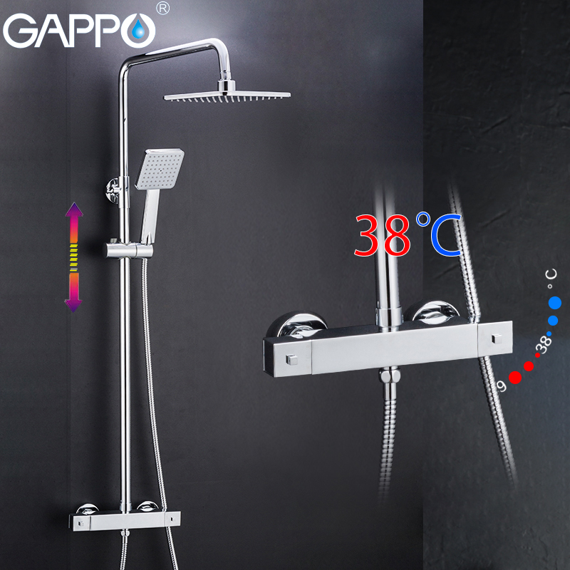 GAPPO Shower System Bathroom Faucet Water Mixer Tap Thermostat Faucet Waterfall Wall Mount Shower Faucet Rain Shower Set