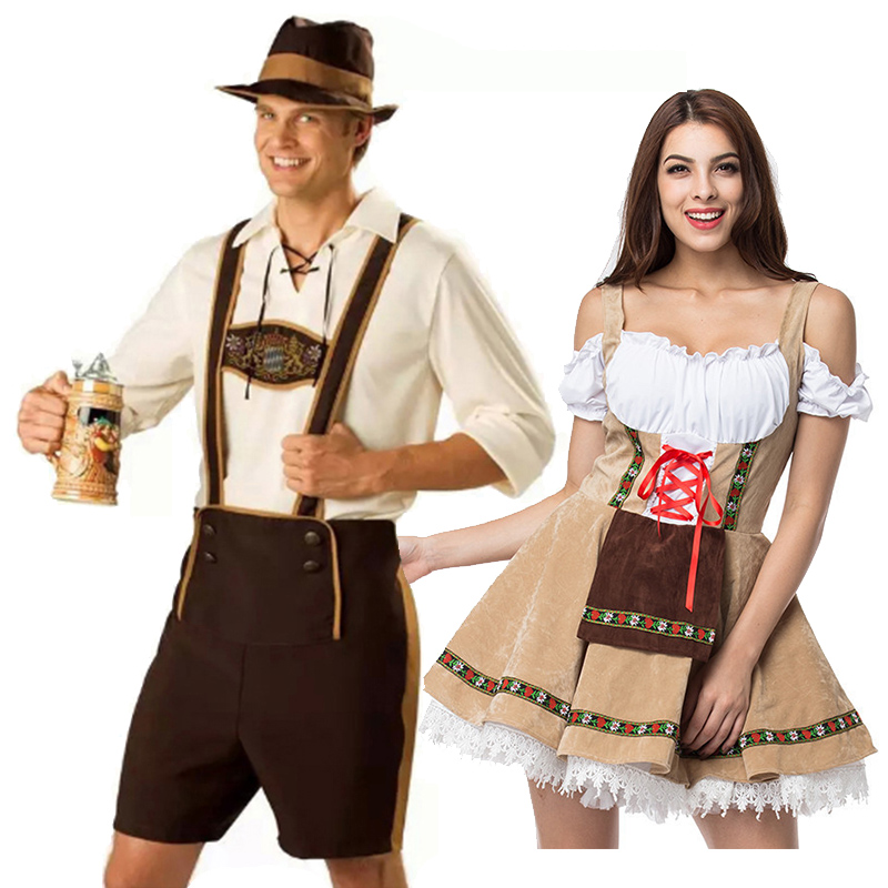 Traditional Couples Oktoberfest Costume Parade Tavern Bartender Waitress Outfit Cosplay Carnival Halloween Fancy Party Dress