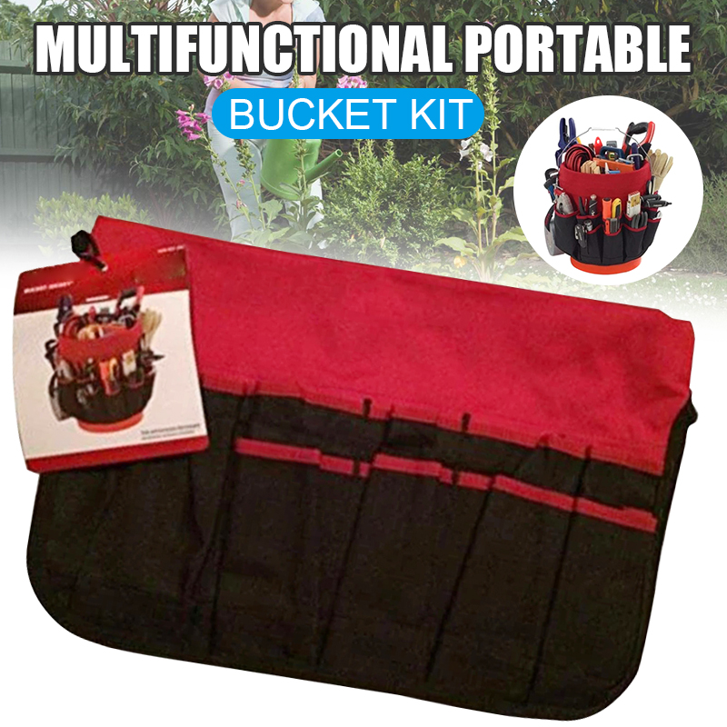 42 Pockets Bucket Tool Organizer Large Capacity Garden Tool Bag Multifunctional Storage Bag Tool Cabinet 29x45cm WWO66