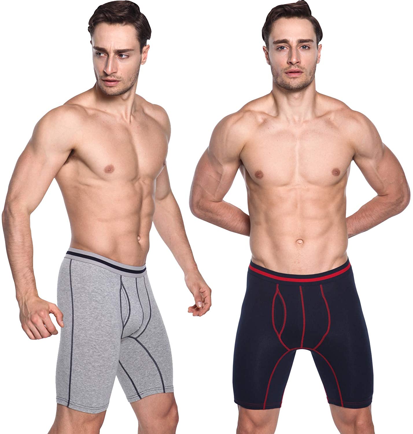 3 Pack Men's Long Leg Boxer Shorts Briefs Cotton Multipack Open Fly Pouch Sports Underpants Underwear Panties for Men