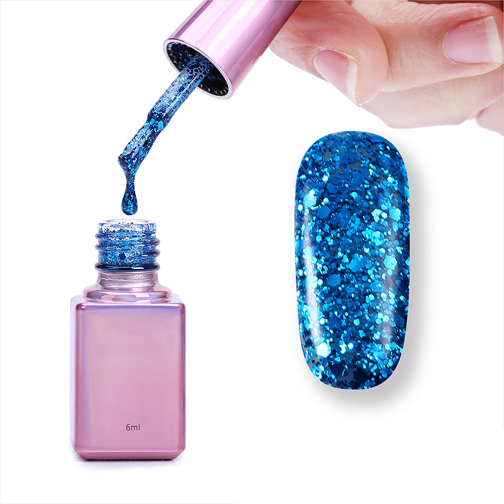 Glitter Nail Polish 6ml 15 Colors Nail Glue Sequin Nail Paint Shine Nail Lacquer Nail Art Tool