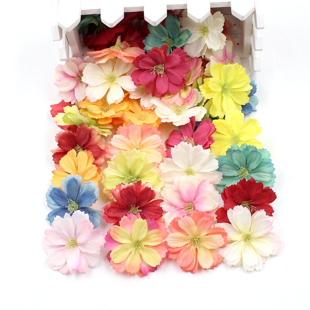 20pcs 4cm Artificial Flower Silk Plum Blossom Wedding Decorative Flower DIY Wreath Gift Cut & Clip Craft Fake Flower Decoration
