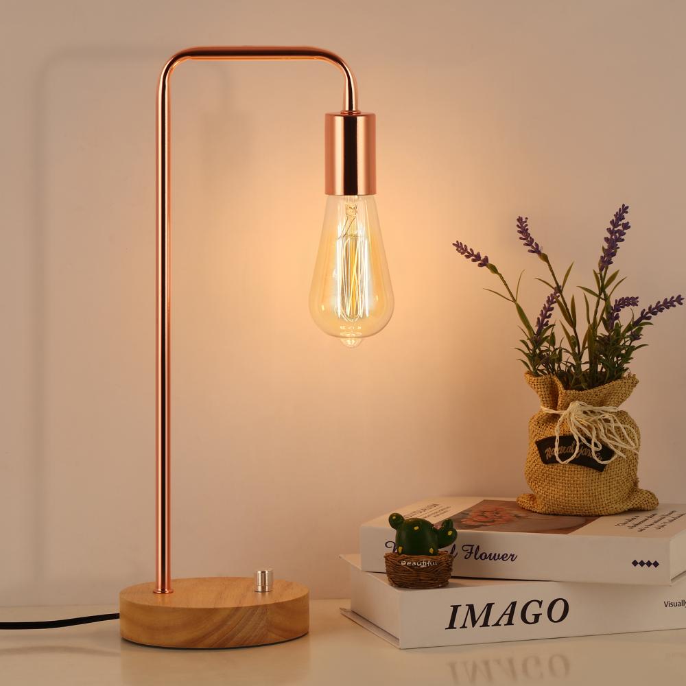 Modern Desk Lamp with Wood Base Rose Gold