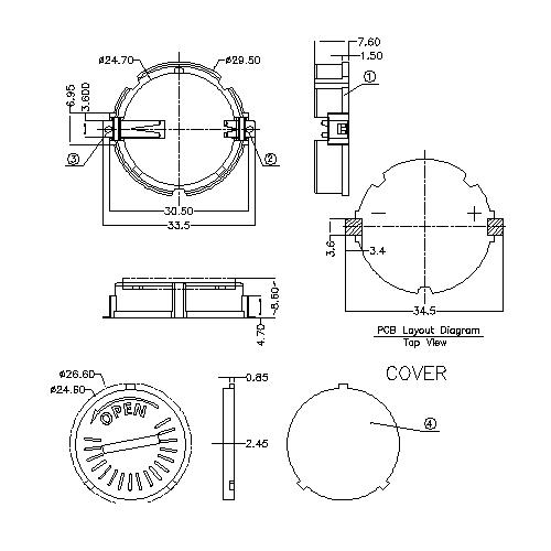 CR2450 Coin Cell Holder