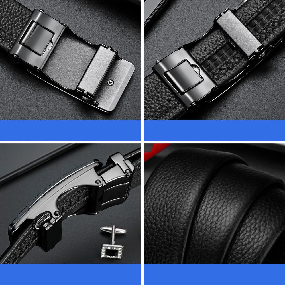 BISON DENIM Genuine Leather Belt for Men Automatic Buckle Luxury Cowskin Leather Men's Belt Casual Formal Men Belt N71621