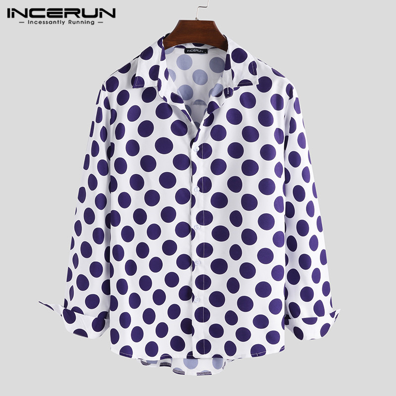 INCERUN Polka Dot Men's Shirt Fashion Casual Turn-down Collar Brand Tops Long Sleeve Hawaiian Shirts Men Camisa Plus Size 2021