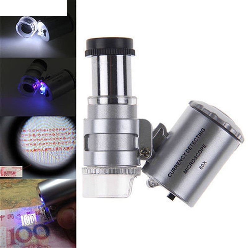 60x Mini Pocket LED UV Jewellers Loupe Microscope Glass Jewellery Magnifier