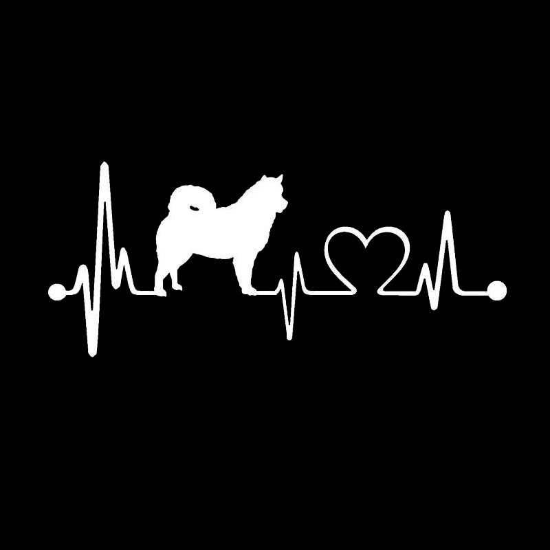 18*6.9CM Alaskan Malamute Heartbeat Dog Car Stickers Decals Fashion Car Accessories Black/Silver C6-1142
