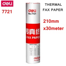 1 Roll Deli 7721 Thermal fax paper A4 210mm X 30meter Thermal fax machine paper 55g coated paper Packing 210mm x 50mm dia.