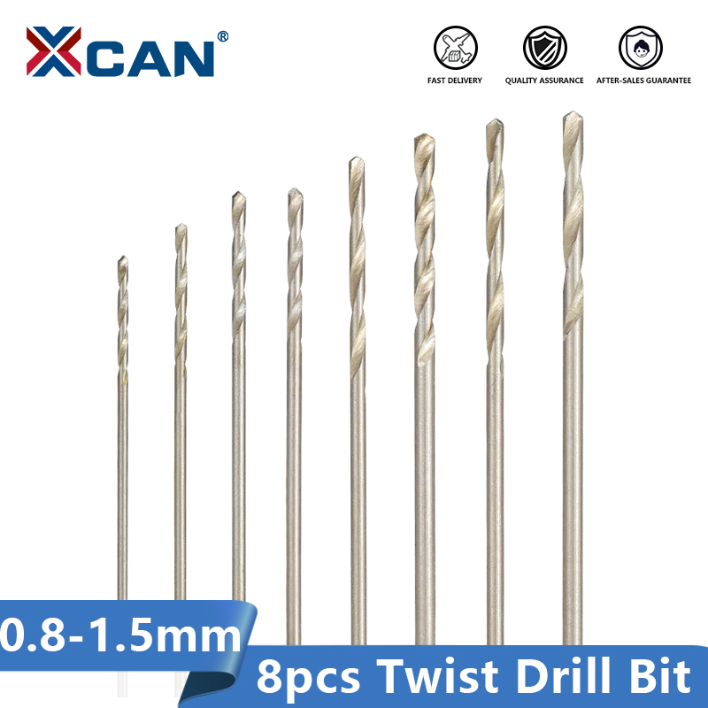 XCAN Twist Drill Bit Set 8pcs 0.8 0.9 1.0 1.1 1.2 1.3 1.4 1.5mm Wood Metal Hole Cutter HSS Mini Drill Gun Drill Bit