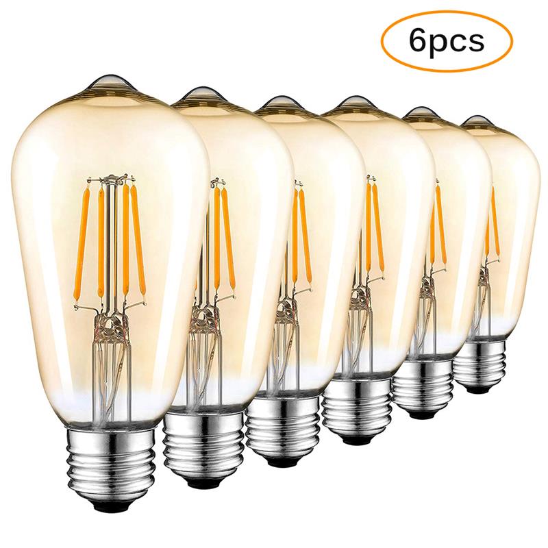 Youool 6Pcs Energy Saving LED Bulbs Lamp Edison Vintage 4W Filament Bulb Screw Edison Led Light Bulbs Warm White AC 110-230V