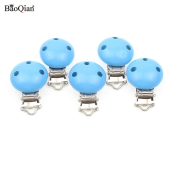 5Pcs Wooden Metal Baby Pacifier Clips Holders Clothing Round Clasps DIY Baby Suspender Garment Clips Accessories 29x45mm