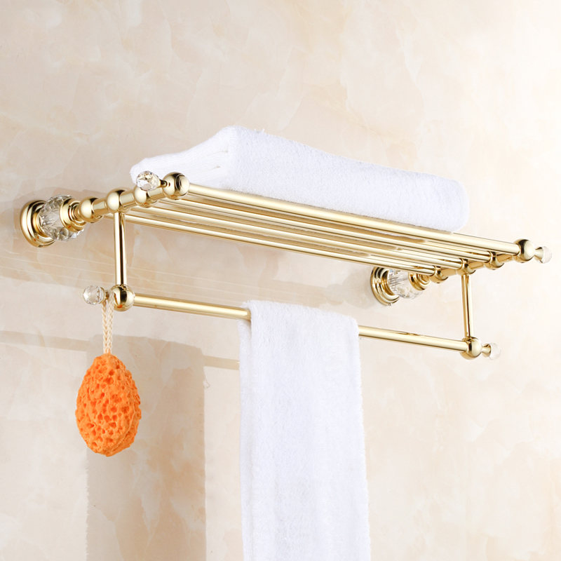 Bathroom Shelves Brass Crystal Towel Rack Gold Towel Shelf Wall Mounted Towel Holder Towel Hanger Bathroom Accessories HK-20