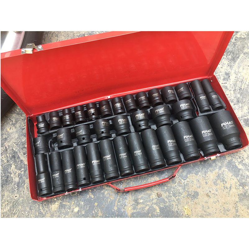 35PCS 1/2" Inch Drive Deep Impact Sockets 6 Point Air Pneumatic Socket Wrench Head CRV Short &Long Car Repair Tools with Case