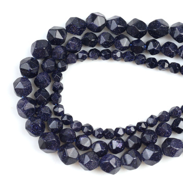 Natural Stone Blue Sandstone Split Surface Faceted Loose Stone Beads Spacer Beads 15'' 6/8/10mm For Jewelry Making DIY Bracelet