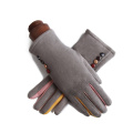 Winter Women Suede Leather Single Layer Warm Touch Screen Driving Gloves Fashion Cashmere Full Finger Button Cycling Mittens J23
