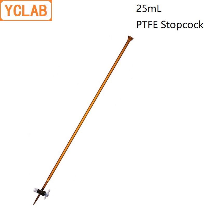 YCLAB 25mL Burette with PTFE Stopcock Class A Brown Amber Glass Laboratory Chemistry Equipment