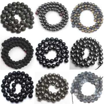 Natural Stone Black Agates Hematite Lava Obsidian Beads Round Loose Bead For Jewelry Making Diy Bracelet Accessory 4/6/8/10/12mm