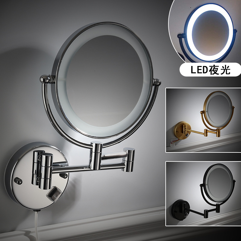 Bath Mirror Wall Mounted 8 inch Brass 3X Magnifying Mirror LED Light Folding Makeup Mirror Cosmetic Mirror Lady Gift