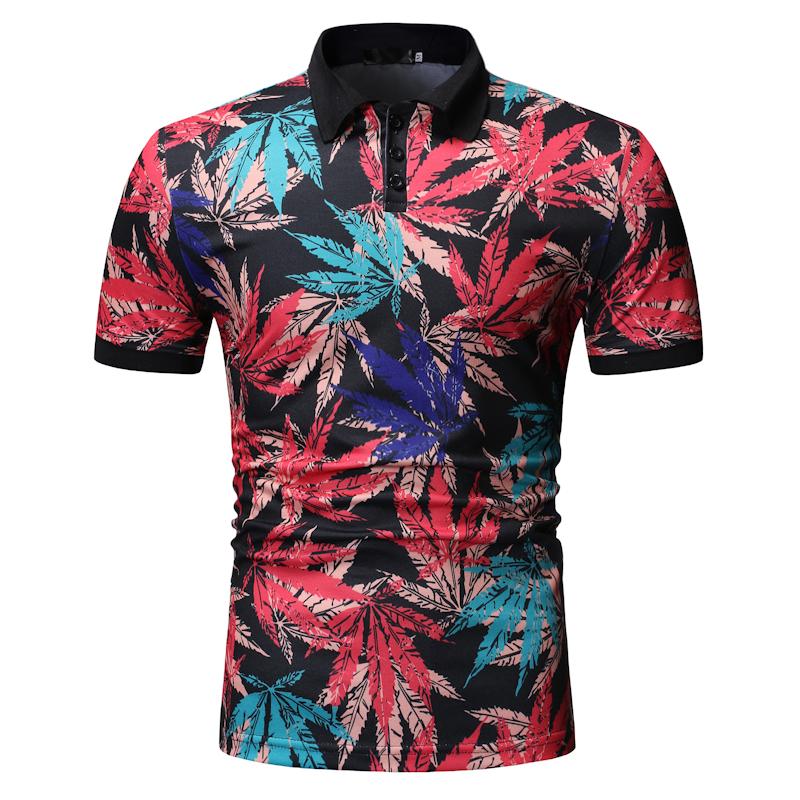 Leaf floral print Polo Shirt Men Tops Business Casual Tees Men Polo Shirt Short sleeve Lapels Men's Clothing