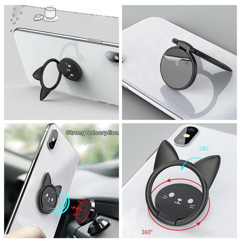 Metal Finger Ring Holder Mobile Phone Smartphone Car Holder Stand Cute Mount Bracket Cat Magnetic Bracket Car Accessories S J4B5