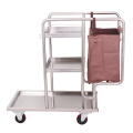 3 Shelf Stainless Steel Janitor Cart With Cloth Bag Housekeeping Cart Hotel Mute Wheel Commercial Hotel Cleaning Cart