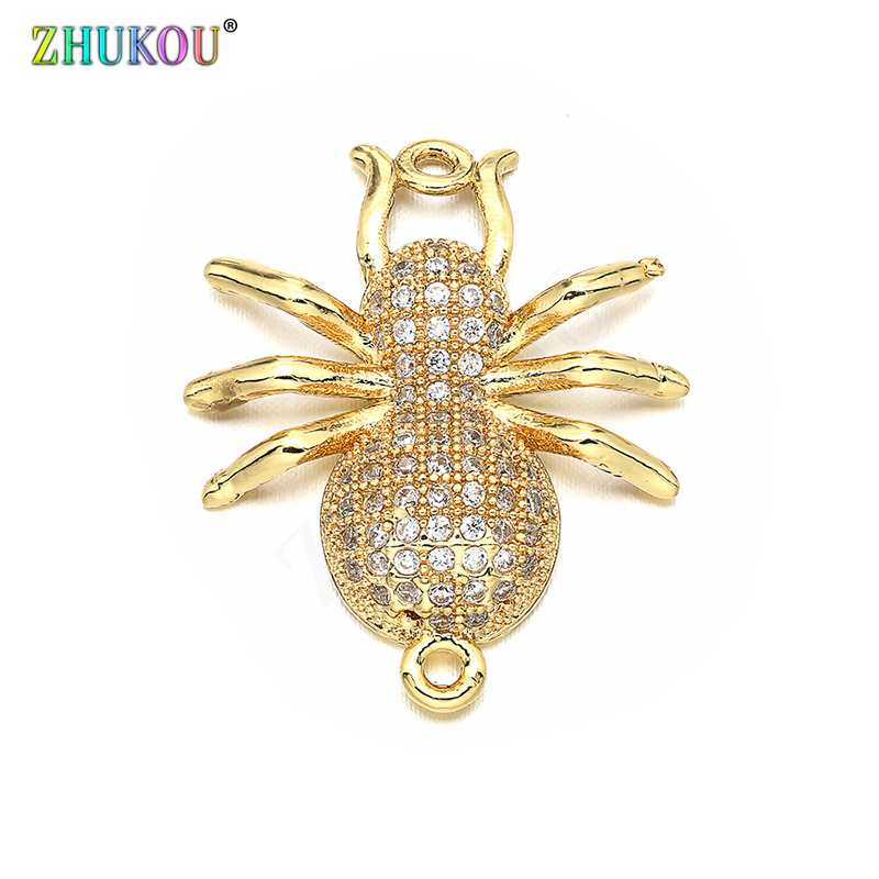 19*23mm Handmade Brass Cubic Zirconia Spider Charms Connector for Diy Jewelry Findings, Hole: 1.2mm, Model: VS260