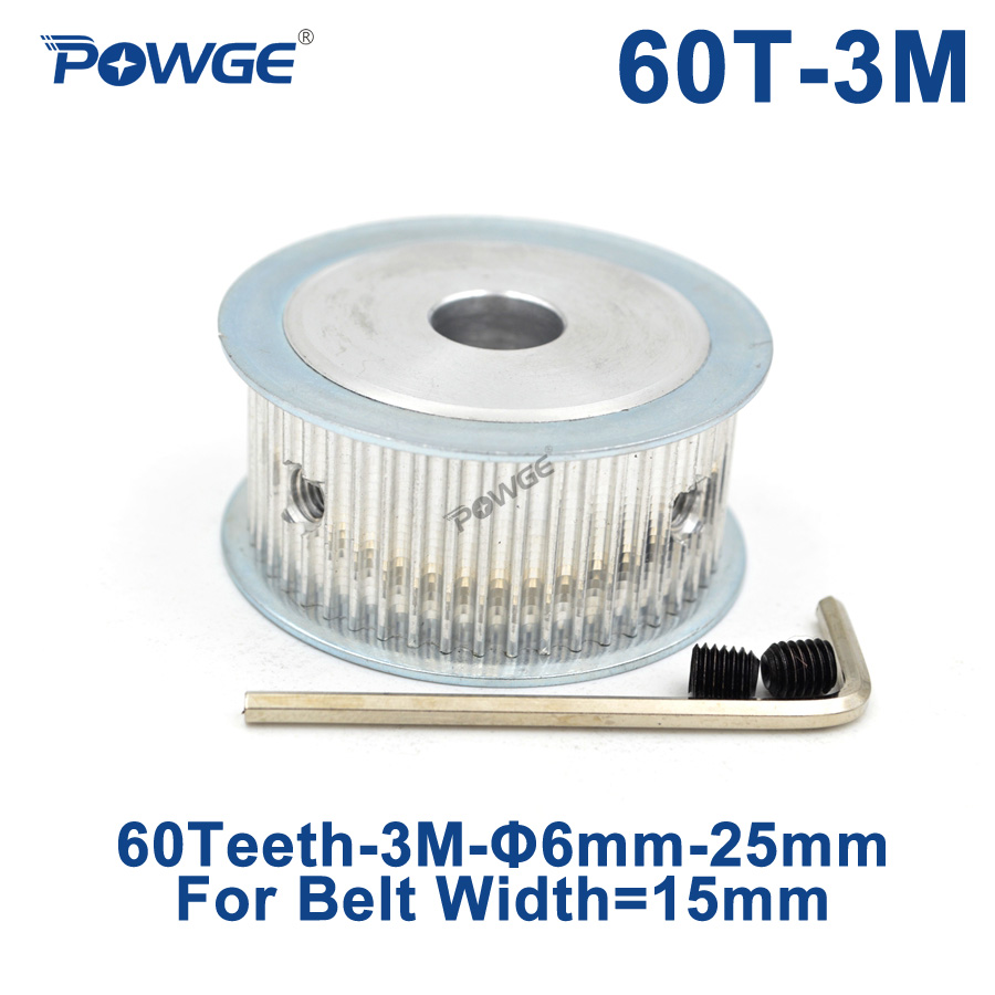 POWGE 60 Teeth HTD 3M Timing Pulley Bore 6/8/10/12/12.7/14/15/17/19/20/22/25mm for Width 15mm HTD3M Synchronous Belt 60T 60Teeth