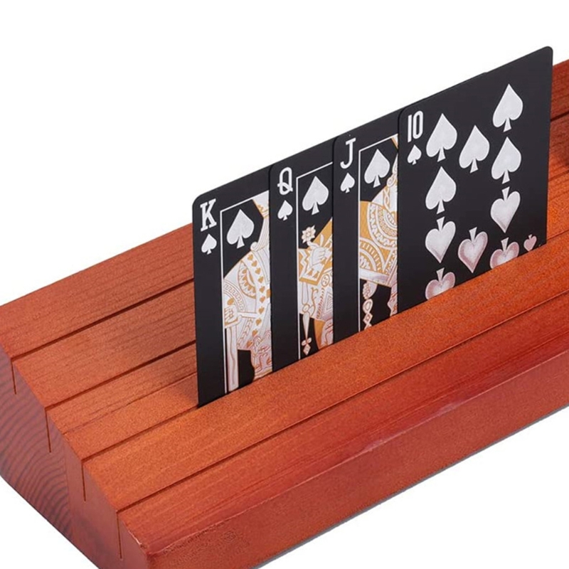 Wooden Playing Card Holder Poker Rack Trays for Organizing Cards on Party Game Rummy Match