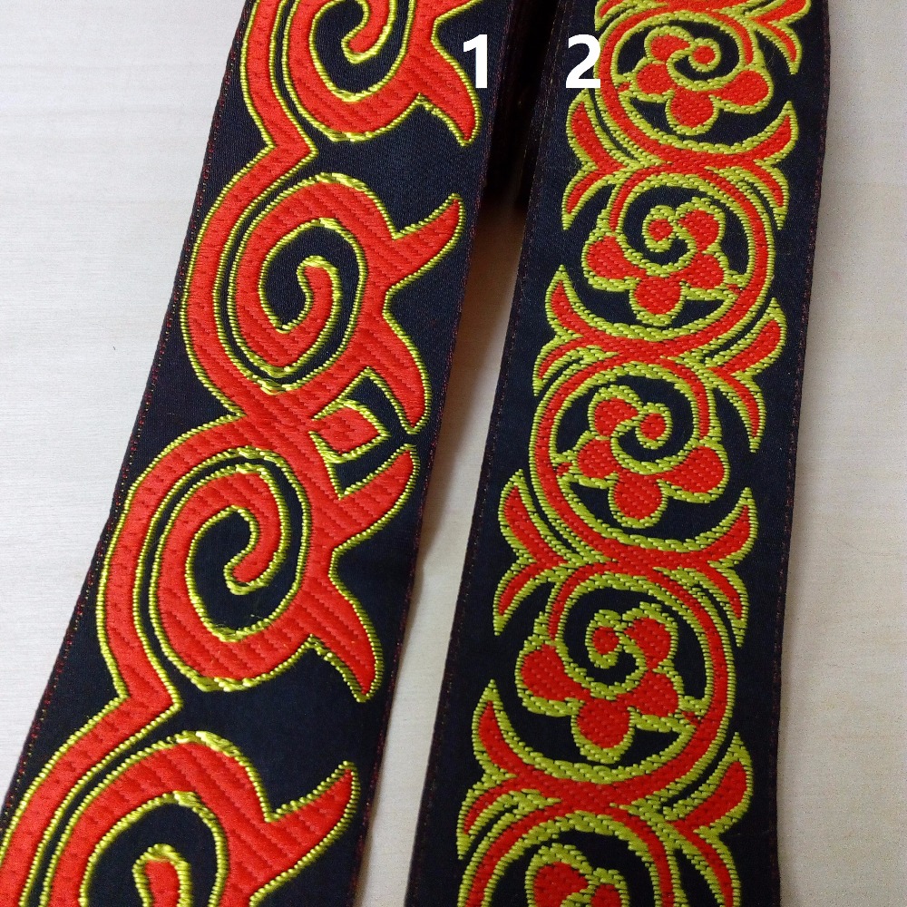 50mm 5cm 2'' Bright Red Yellow Black Grounding Flowers Ethnic Costume Laciness Woven Embroidery National Jacquard Ribbon Webbing