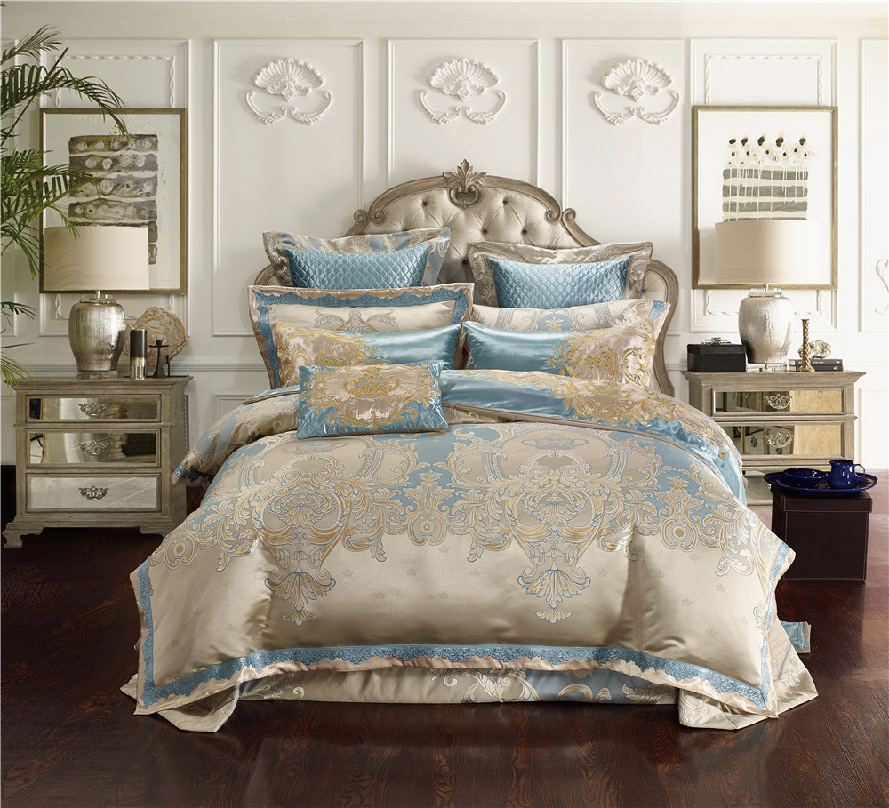 Jacquard Silk Cotton Luxury Bedding Sets King Size Queen size 4/6/10Pcs Bed Set Duvet Cover Cotton Flat Bed Sheet set Pillowcase