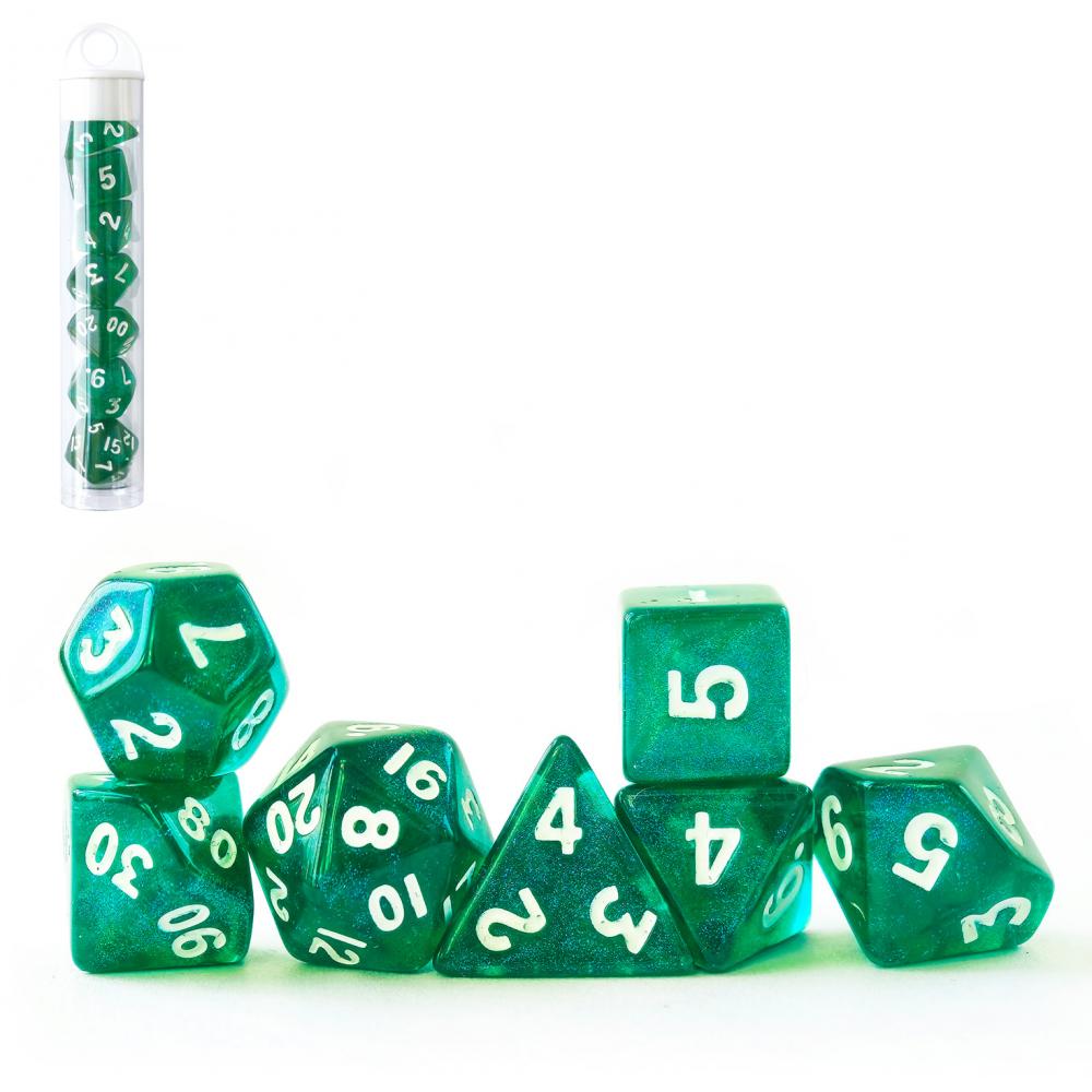 10mm Mini Polyhedral Dice Collection Green Moonstone 3