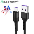 5A Type C Fast Charging Cable USB-C Data Transmission Line Smart Phones Super Quick Charger Cable for Huawei Samsung Xiaomi
