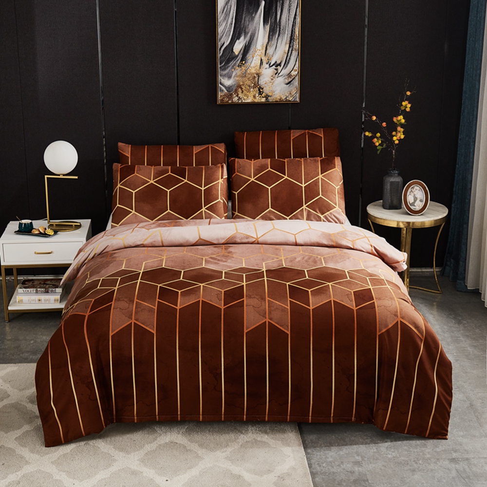 Geometric Plaid Gilt Duvet Cover Set 240x220 Nordic King Size Bedding Sets Double Queen Quilt Covers Pillowcase (No Bed Sheet)