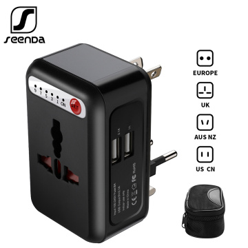 SeenDa International Travel Adapter Universal Power Adapter Smart Timing Charger 2 USB Worldwide Wall Charger for UK/EU/AU/Asia