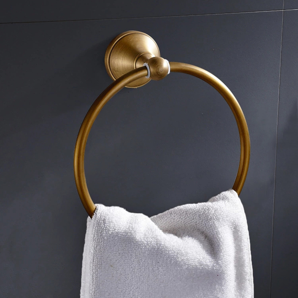 Solid Aluminium Wall-Mounted Round Antique Brass Color Towel Ring New Bathroom Towel Holder Towel Rack for Bathroom Accessories