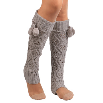 Women Fashion Knitting Footless Leg Warmers Knee High Boot Socks with Fur Ball New Year's Socks