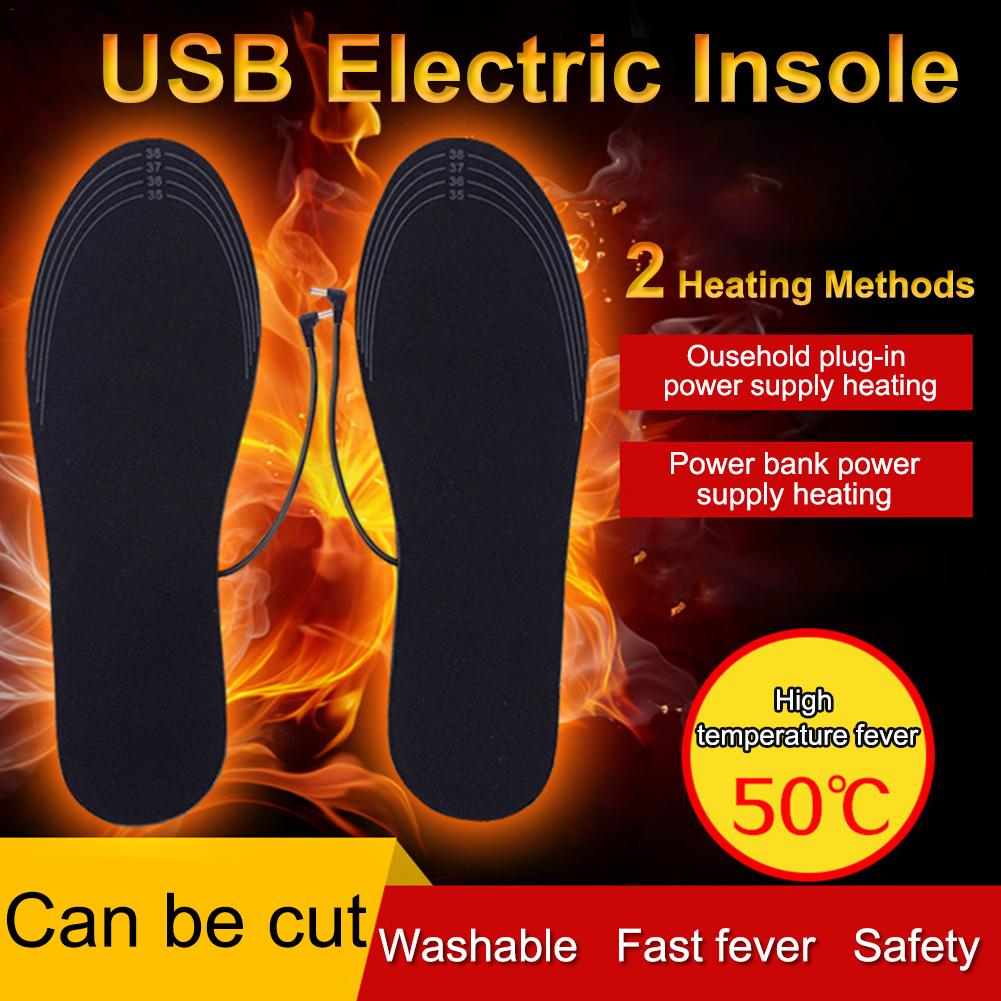 1Pair Cuttable Powered Electric Heated Shoe Insoles Foot Warmer Winter USB Charger Heating Insole For For Outdoor Skiing Hiking