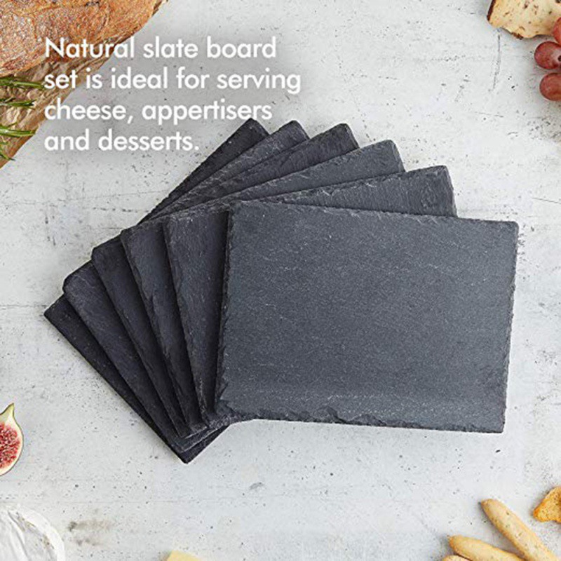 Slate Stone Coasters Rectangle Black Serving Plate For Cake Bar Kitchen Natural Edge Stone Drink Coaster.