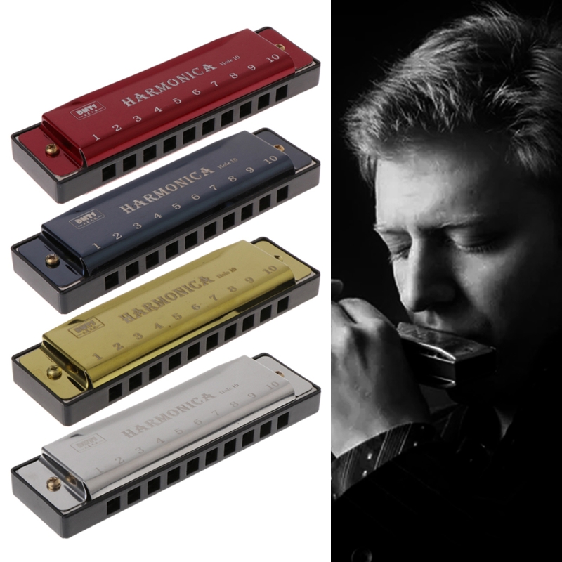 10 Holes Key of C Blues Harmonica Musical Instrument Educational Toy with Case